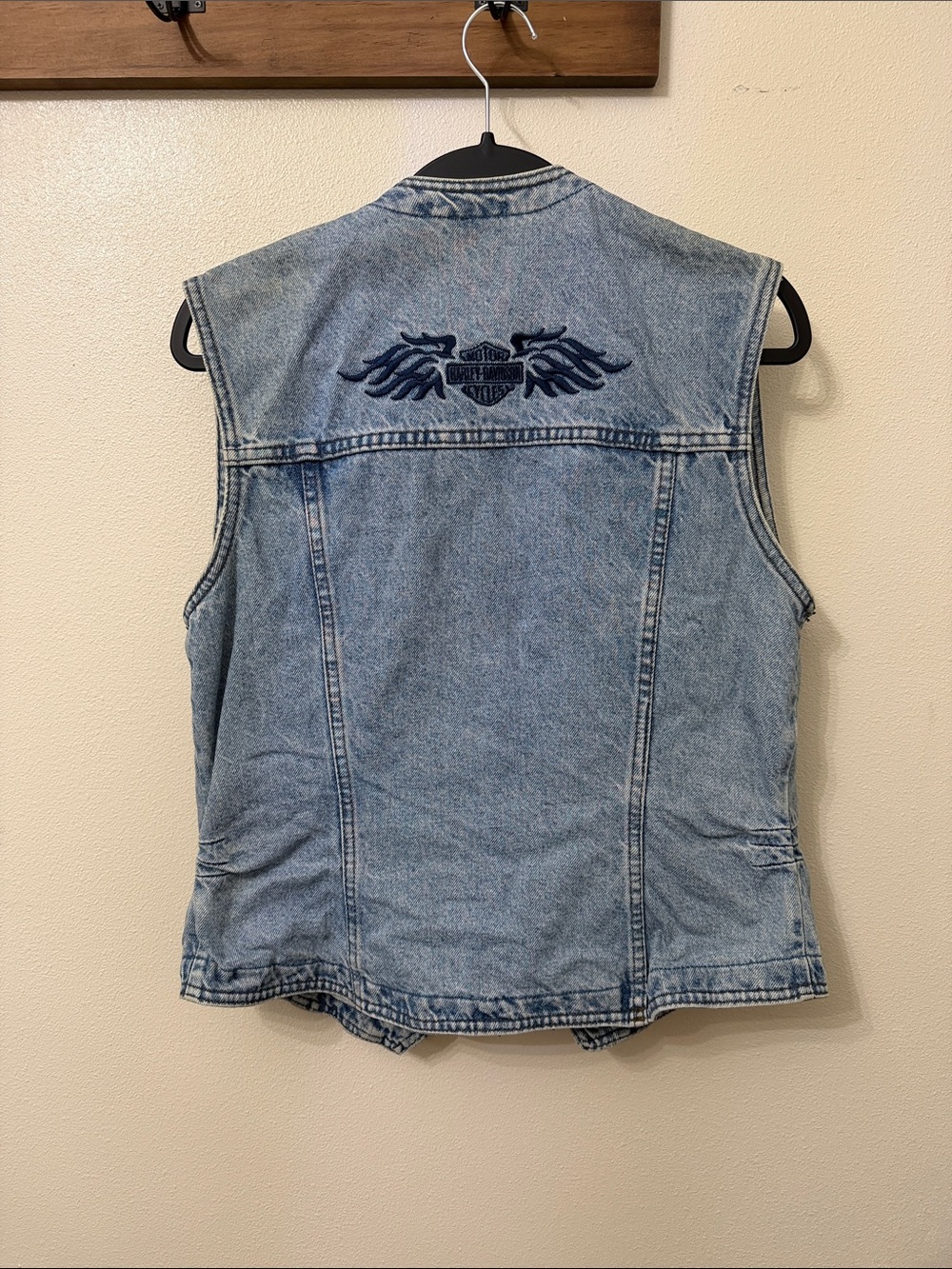 Vintage Biker BluesHarley-Davidson Light Blue Denim Vest with Branded Metal Snap